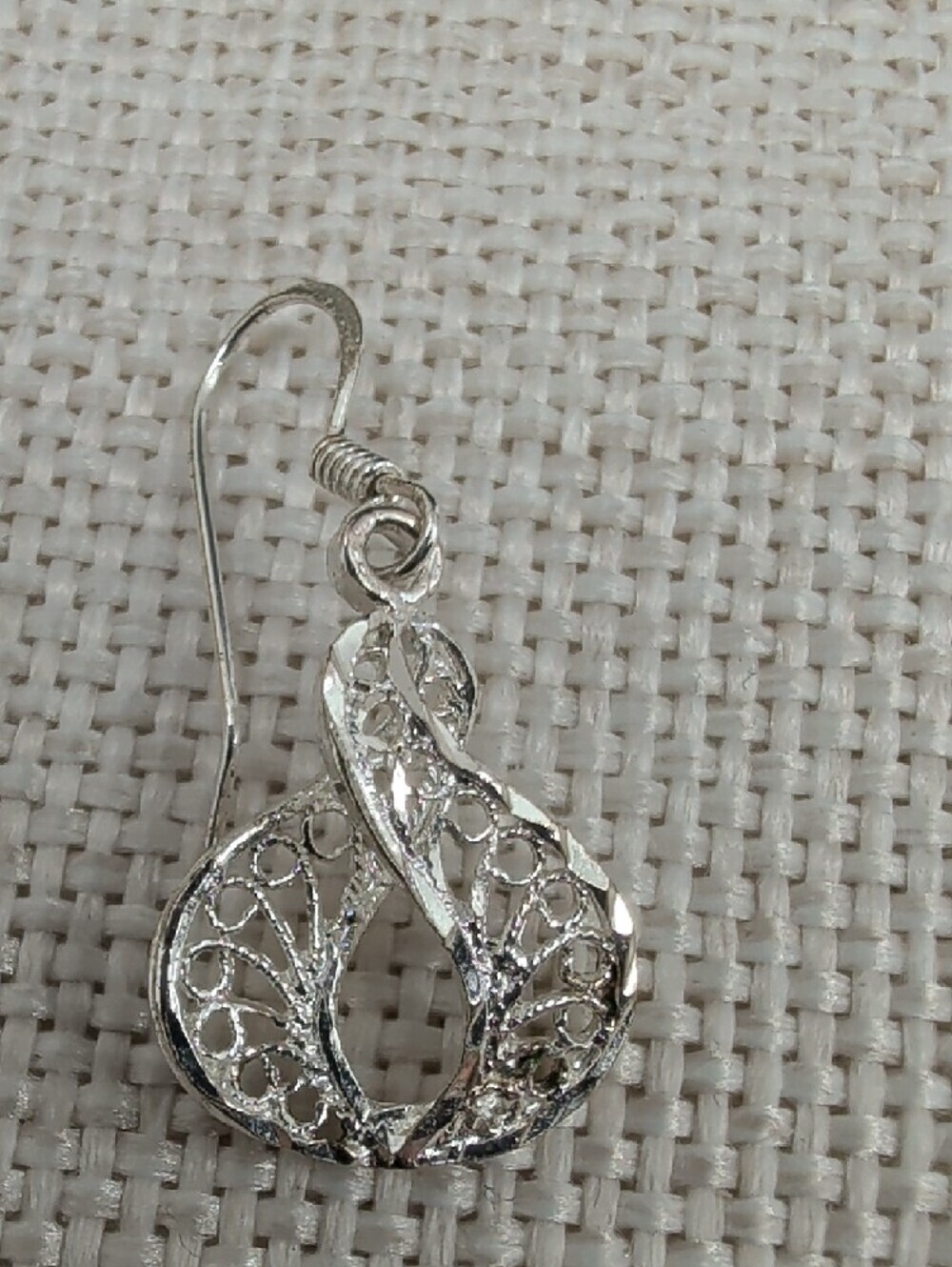 Vintage Sterling Silver 925 Filigree Lace Drop Earrings Dangle Art Nouveau - Picture 5 of 17